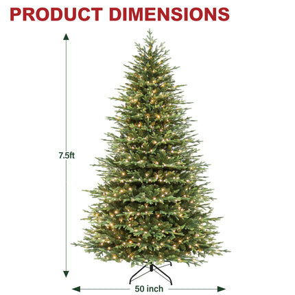 Vivatrees 7.5FT 9FT 12FT Prelit Artificial Christmas Tree with Warm White LED Lights, Metal Stand, Hinged Branches for Holiday Home Decoration