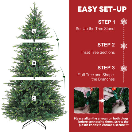 Vivatrees 7.5FT 9FT 12FT Prelit Artificial Christmas Tree with Warm White LED Lights, Metal Stand, Hinged Branches for Holiday Home Decoration
