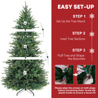Vivatrees 7.5FT 9FT 12FT Prelit Artificial Christmas Tree with Warm White LED Lights, Metal Stand, Hinged Branches for Holiday Home Decoration