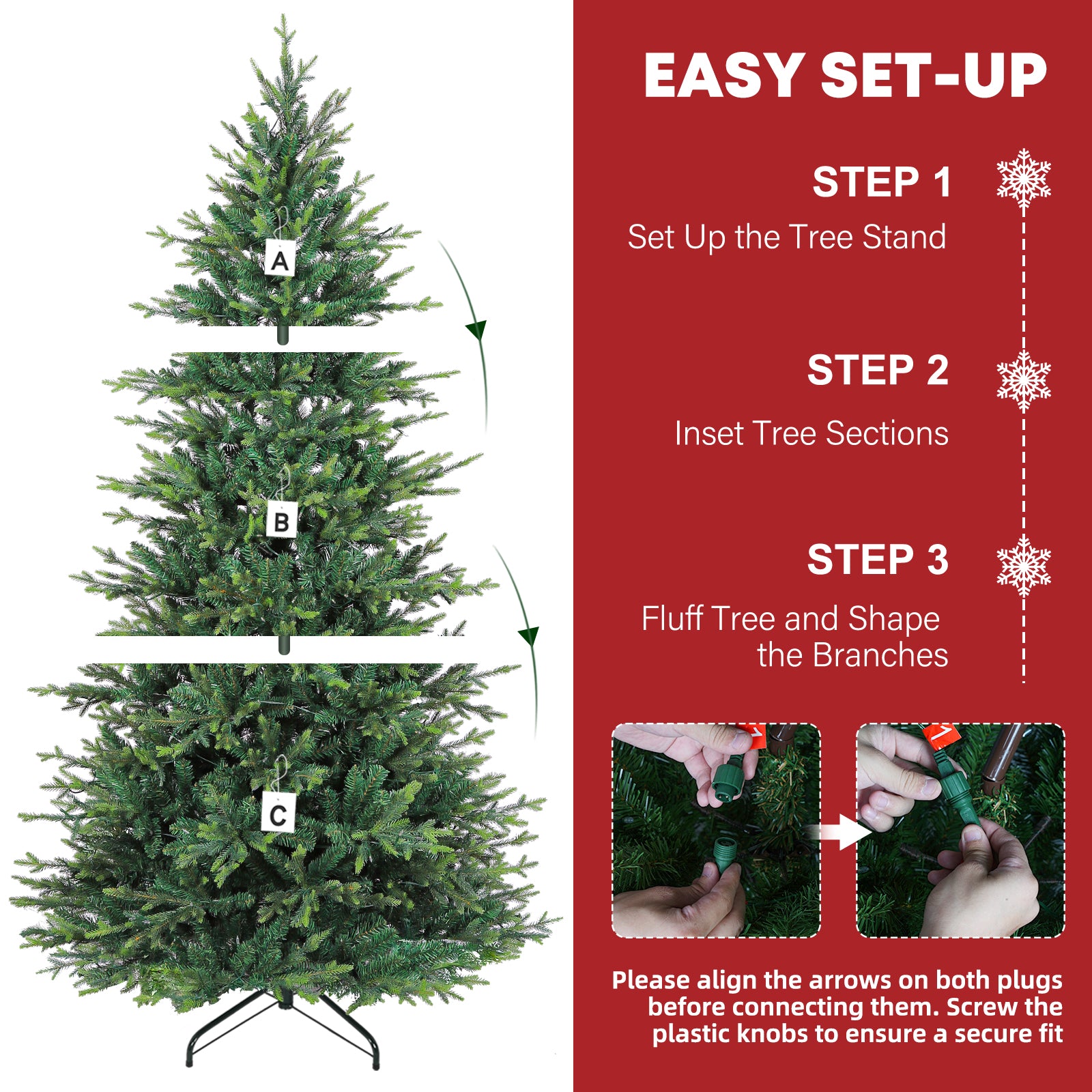 Vivatrees 7.5FT 9FT 12FT Prelit Artificial Christmas Tree with Warm White LED Lights, Metal Stand, Hinged Branches for Holiday Home Decoration
