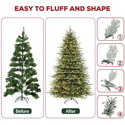 Vivatrees 7.5FT 9FT 12FT Prelit Artificial Christmas Tree with Warm White LED Lights, Metal Stand, Hinged Branches for Holiday Home Decoration