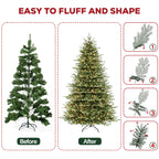 Vivatrees 7.5FT 9FT 12FT Prelit Artificial Christmas Tree with Warm White LED Lights, Metal Stand, Hinged Branches for Holiday Home Decoration