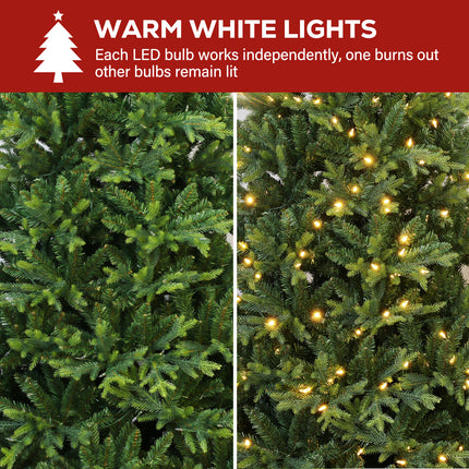 Vivatrees 7.5FT 9FT 12FT Prelit Artificial Christmas Tree with Warm White LED Lights, Metal Stand, Hinged Branches for Holiday Home Decoration