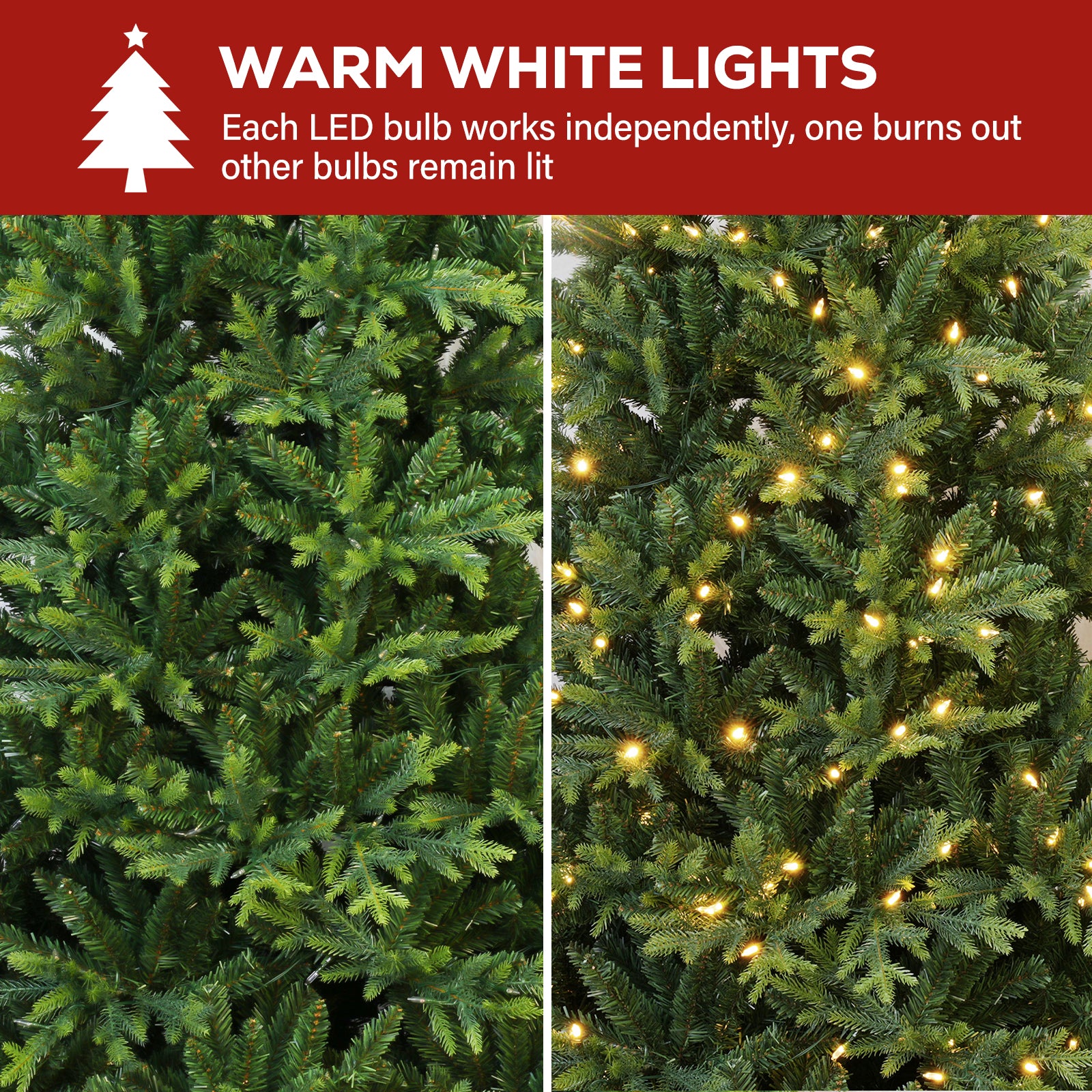 Vivatrees 7.5FT 9FT 12FT Prelit Artificial Christmas Tree with Warm White LED Lights, Metal Stand, Hinged Branches for Holiday Home Decoration