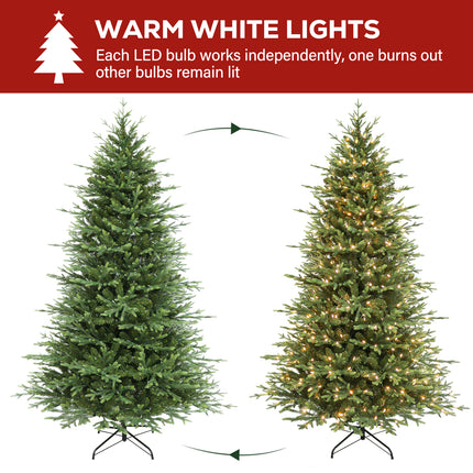Vivatrees 7.5FT 9FT 12FT Prelit Artificial Christmas Tree with Warm White LED Lights, Metal Stand, Hinged Branches for Holiday Home Decoration