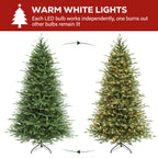 Vivatrees 7.5FT 9FT 12FT Prelit Artificial Christmas Tree with Warm White LED Lights, Metal Stand, Hinged Branches for Holiday Home Decoration