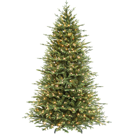 Vivatrees 7.5FT 9FT 12FT Prelit Artificial Christmas Tree with Warm White LED Lights, Metal Stand, Hinged Branches for Holiday Home Decoration