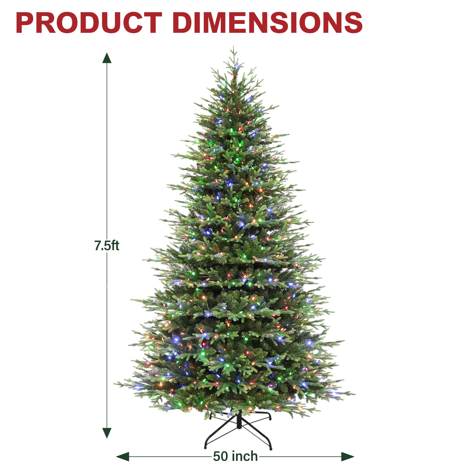 Vivatrees 7.5FT 9FT 12FT Prelit Artificial Christmas Tree, with 10 Lighting Modes, Hinged Branches, Color Changing LED Lights, Metal Stand, Realistic Xmas Pine Tree for Holiday Decor