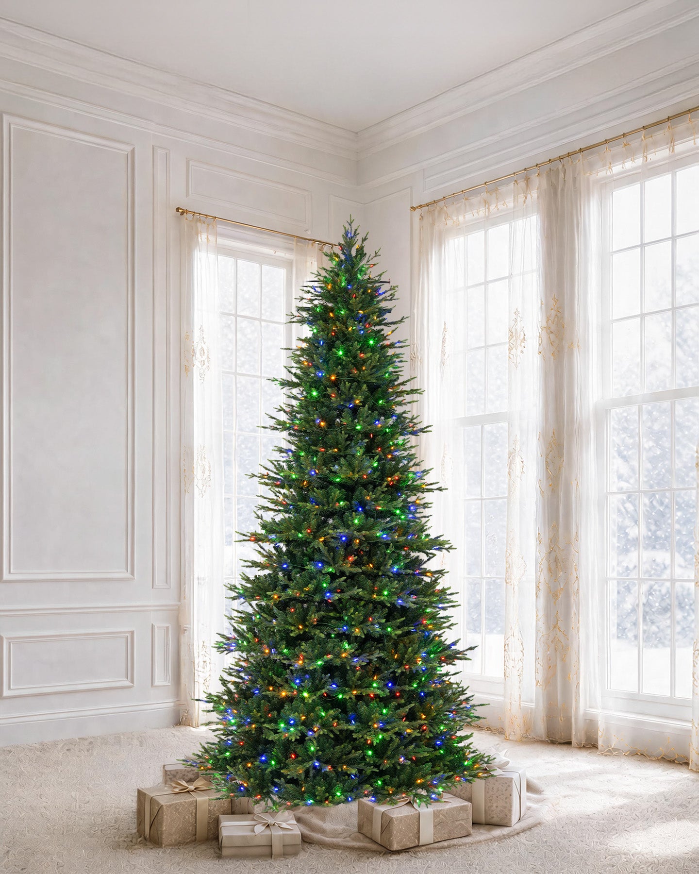 7.5' EverJoy Pre-Lit Fir Artificial Christmas Tree with 450 Warm White & Color LED Lights