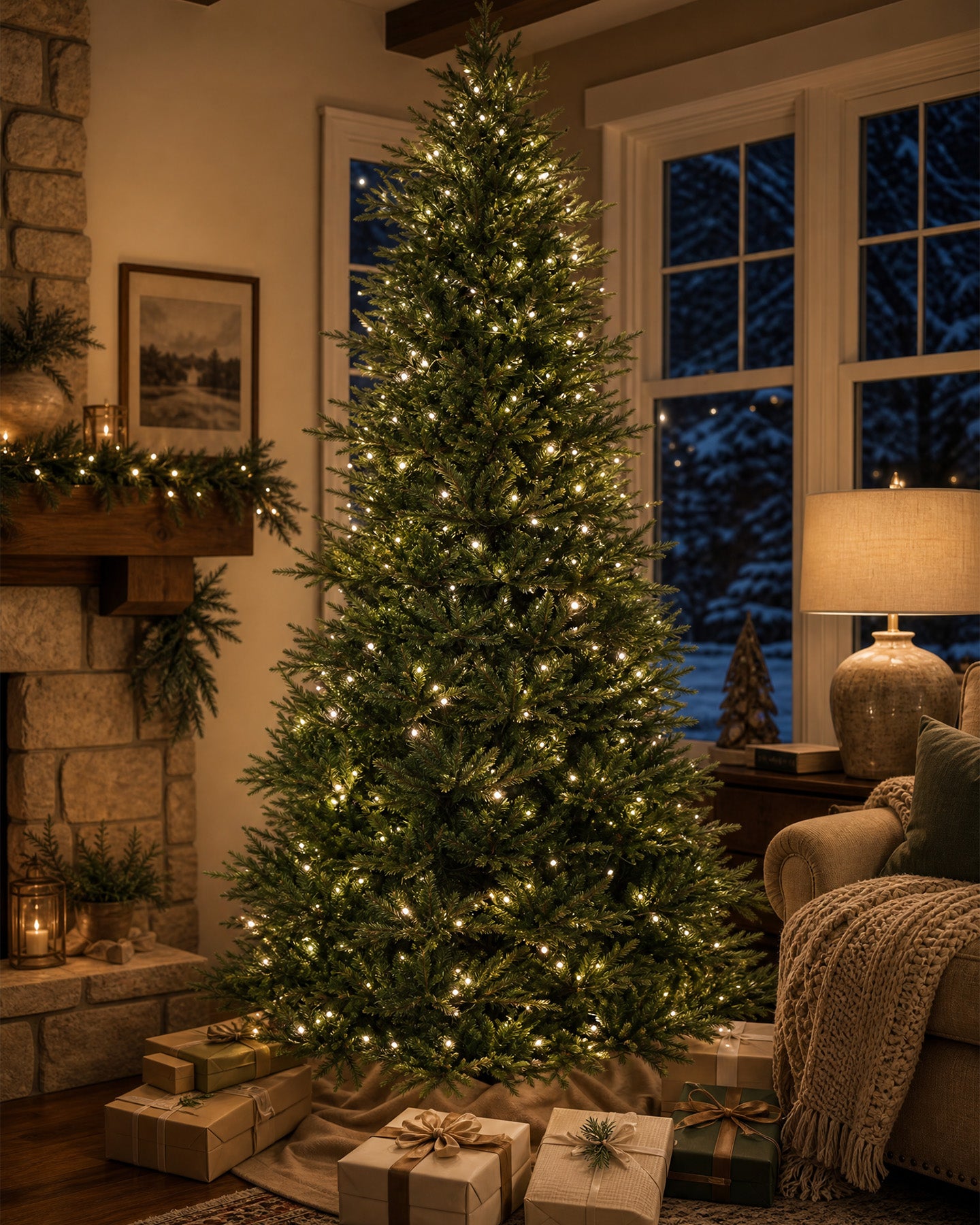 12' EverJoy Pre-Lit Fir Artificial Christmas Tree with 850 Warm White & Color LED Lights