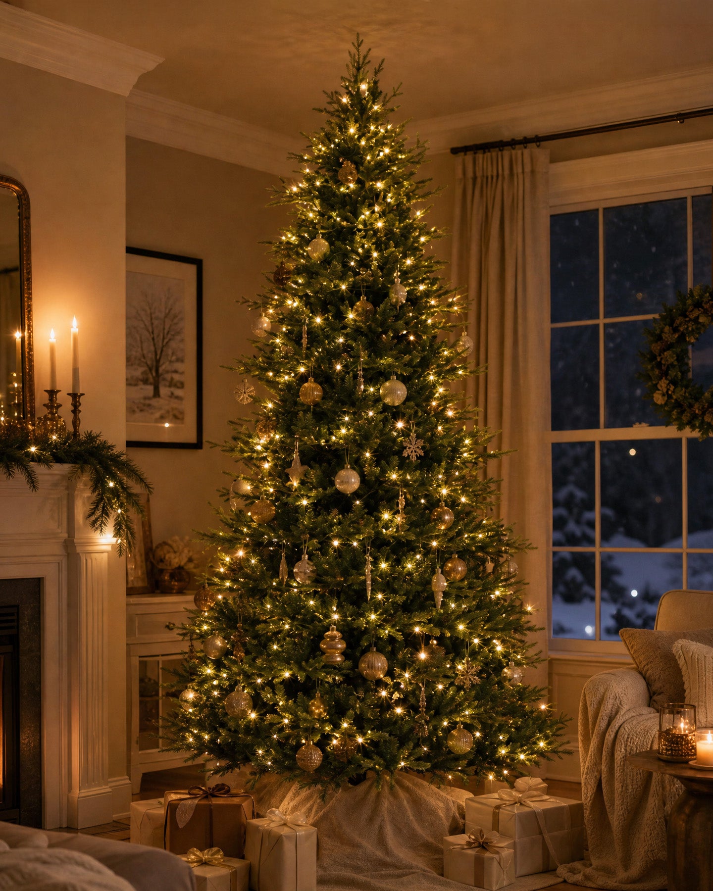 12' EverJoy Pre-Lit Fir Artificial Christmas Tree with 850 Warm White & Color LED Lights