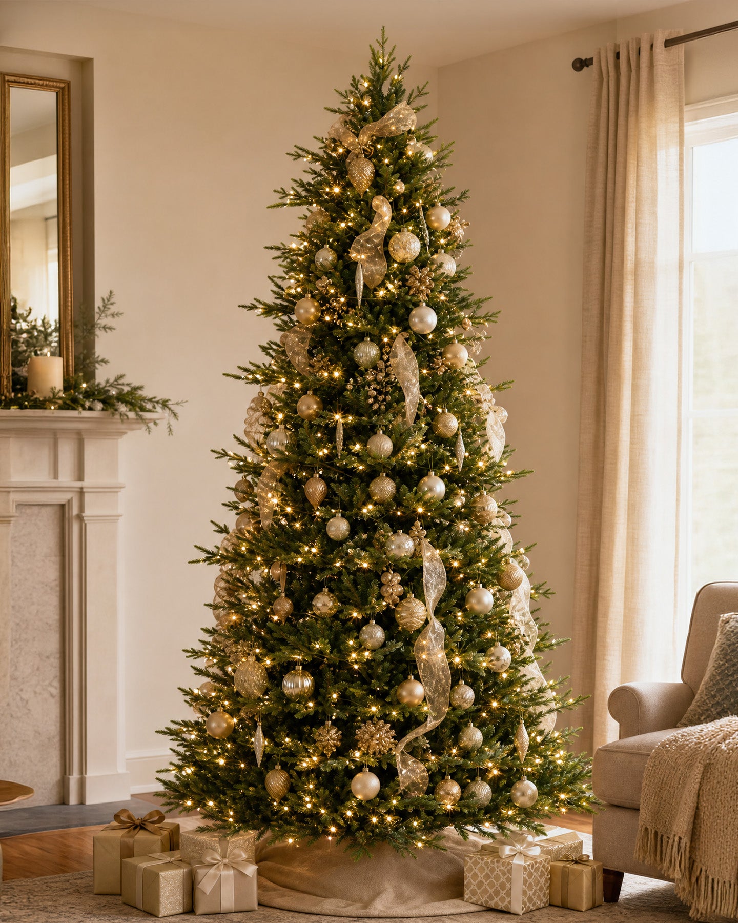 12' EverJoy Pre-Lit Fir Artificial Christmas Tree with 850 Warm White & Color LED Lights