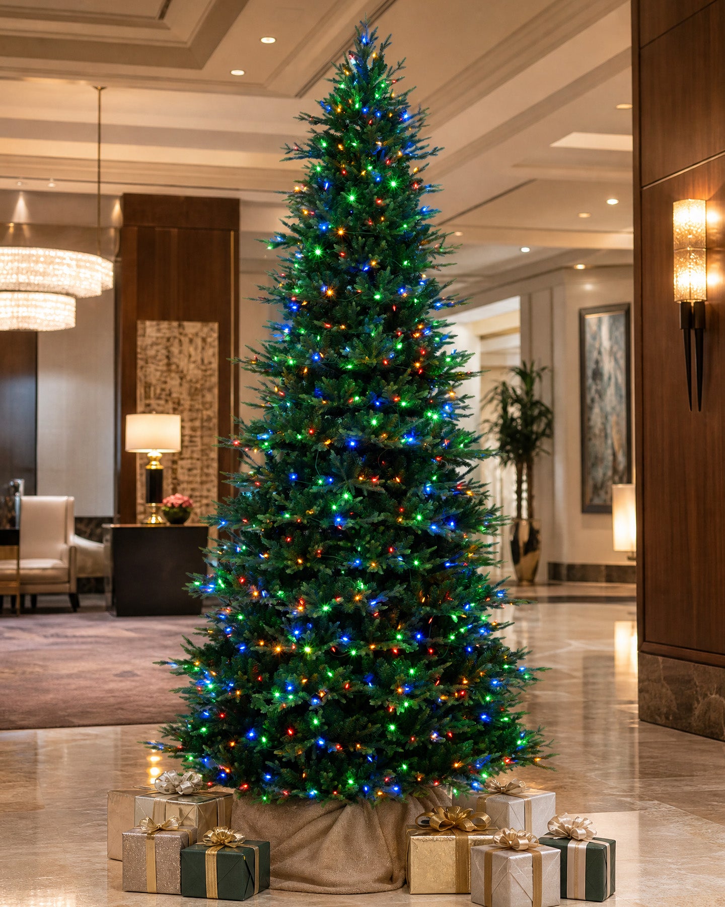 12' EverJoy Pre-Lit Fir Artificial Christmas Tree with 850 Warm White & Color LED Lights