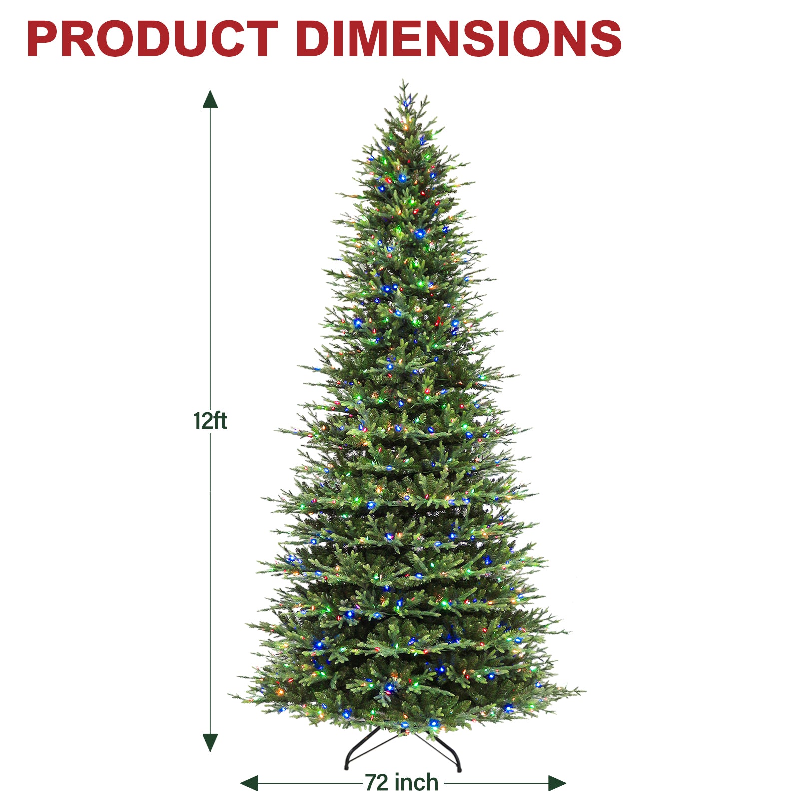 Vivatrees 7.5FT 9FT 12FT Prelit Artificial Christmas Tree, with 10 Lighting Modes, Hinged Branches, Color Changing LED Lights, Metal Stand, Realistic Xmas Pine Tree for Holiday Decor