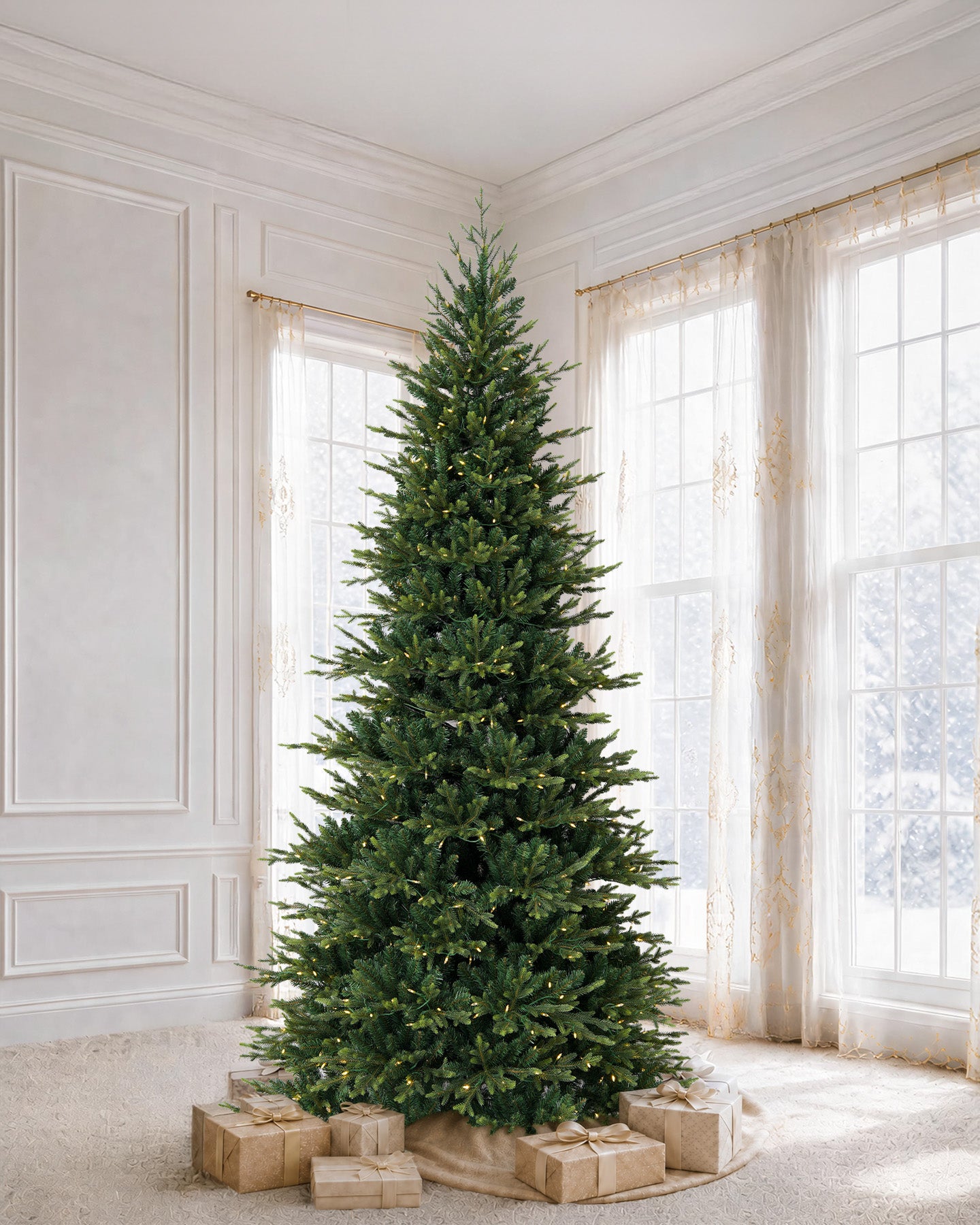 9' EverJoy Pre-Lit Fir Artificial Christmas Tree with 600 Warm White & Color LED Lights