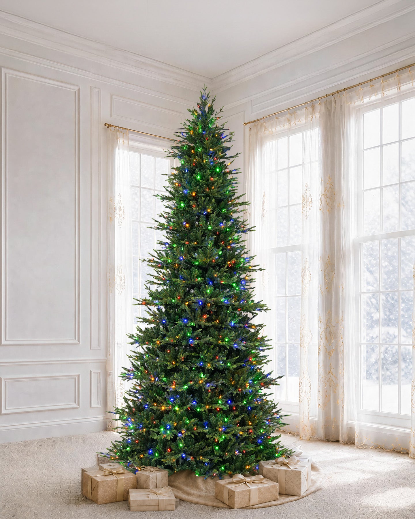 9' EverJoy Pre-Lit Fir Artificial Christmas Tree with 600 Warm White & Color LED Lights