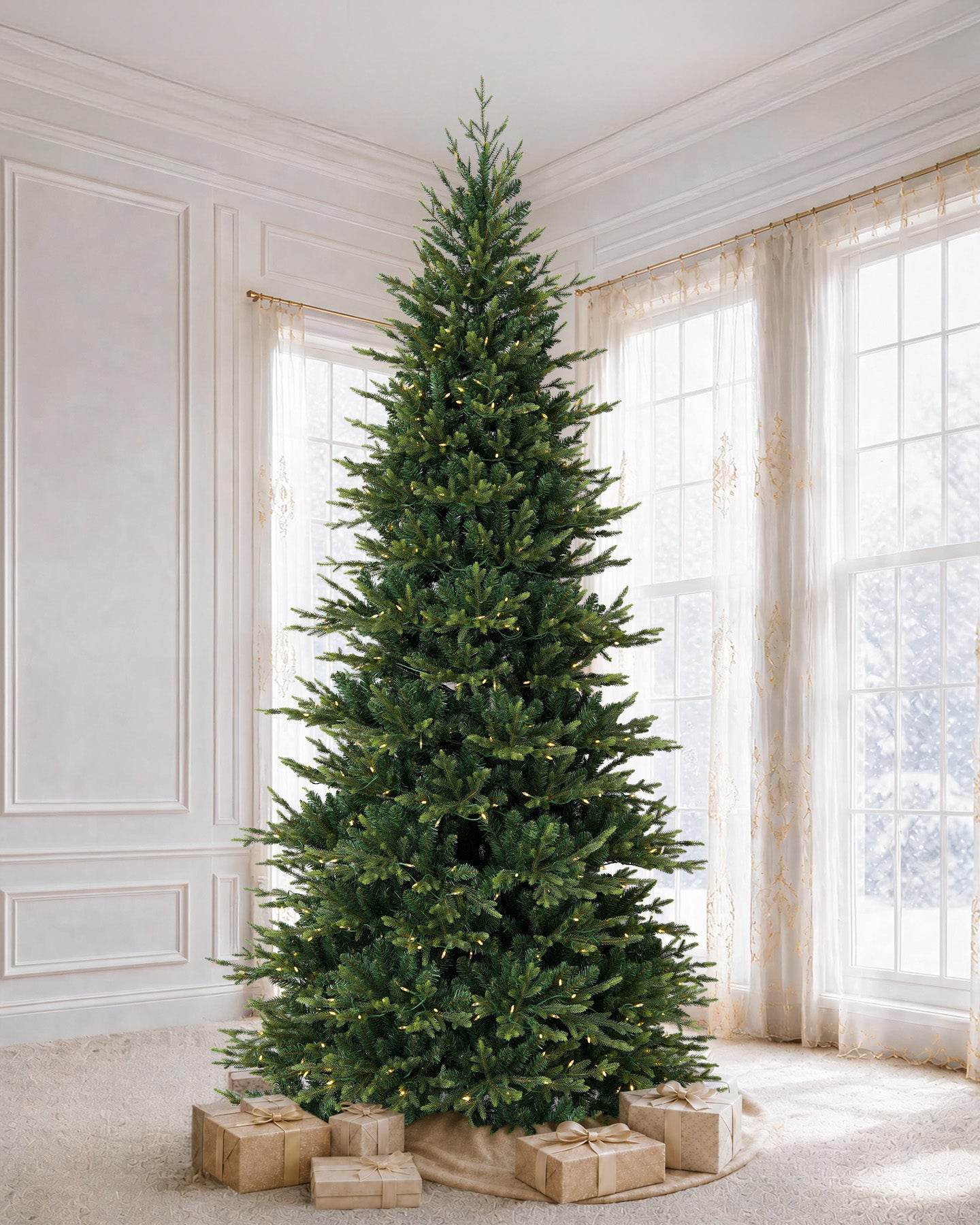 12' EverJoy Pre-Lit Fir Artificial Christmas Tree with 850 Warm White & Color LED Lights