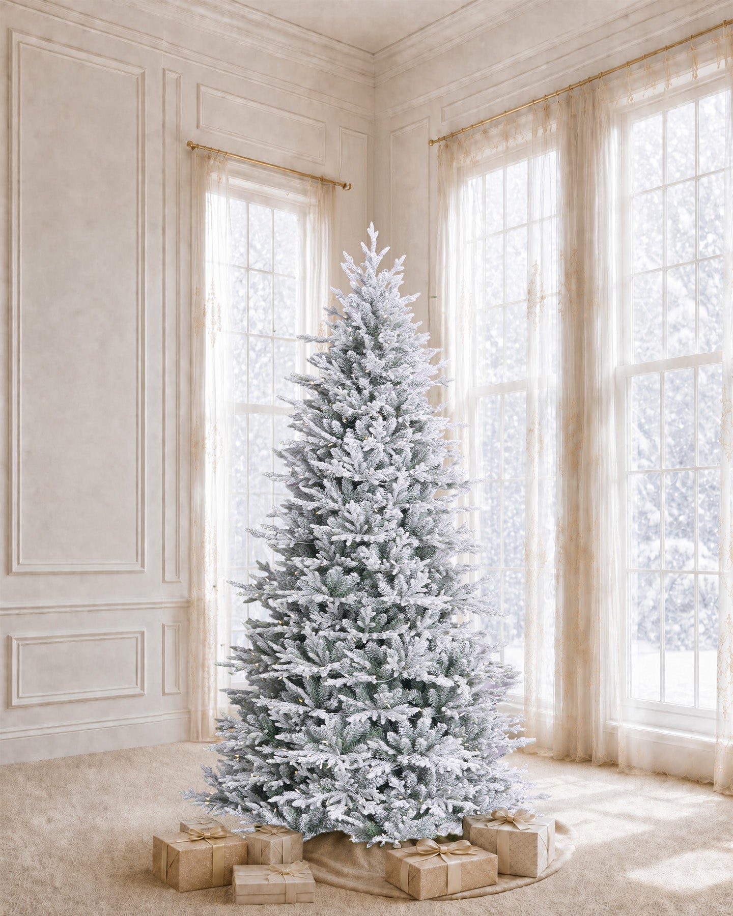 7.5' FirstSnow Light Flocked Fir Artificial Christmas Tree with 450 Warm White LED Lights
