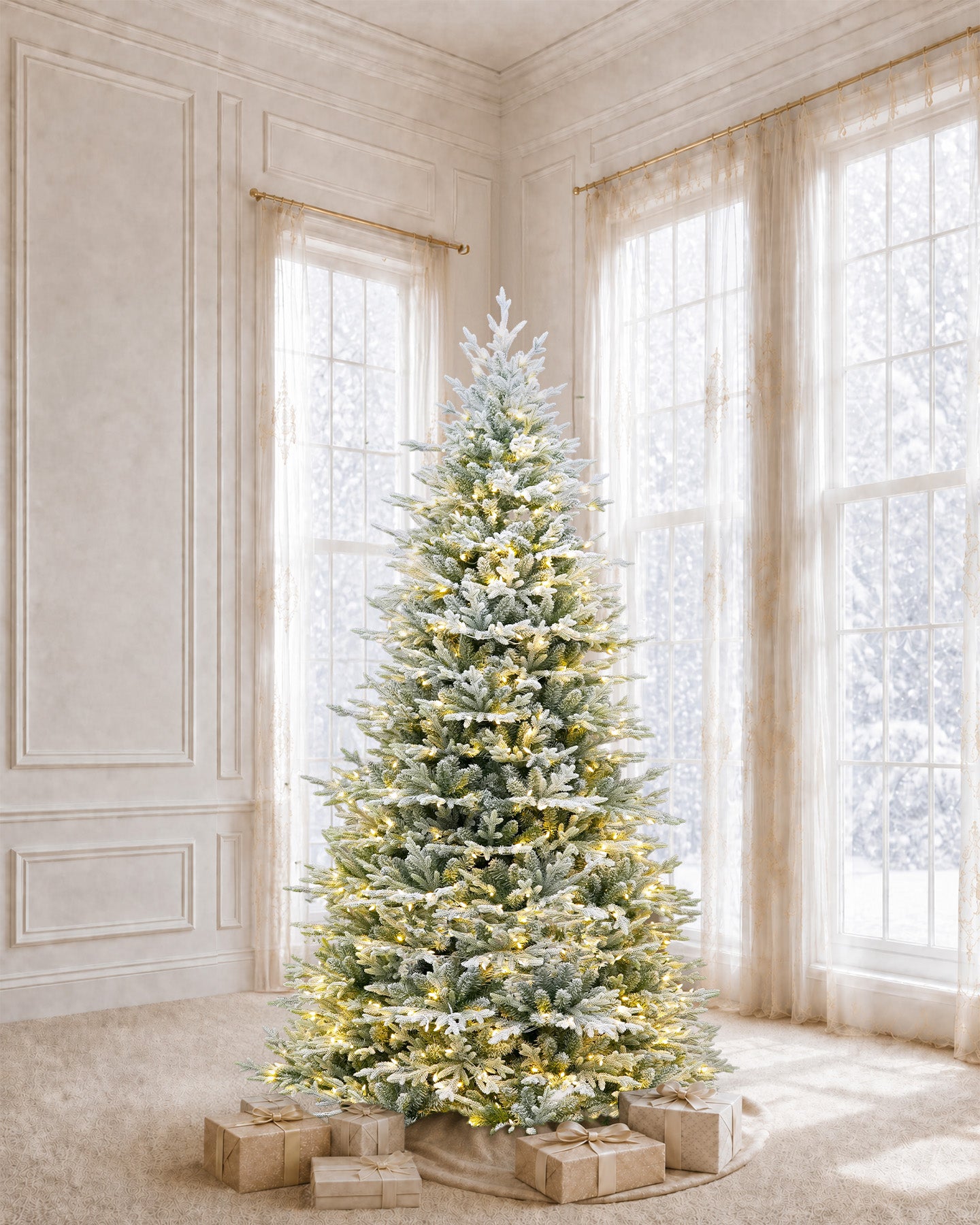 7.5' FirstSnow Light Flocked Fir Artificial Christmas Tree with 450 Warm White LED Lights