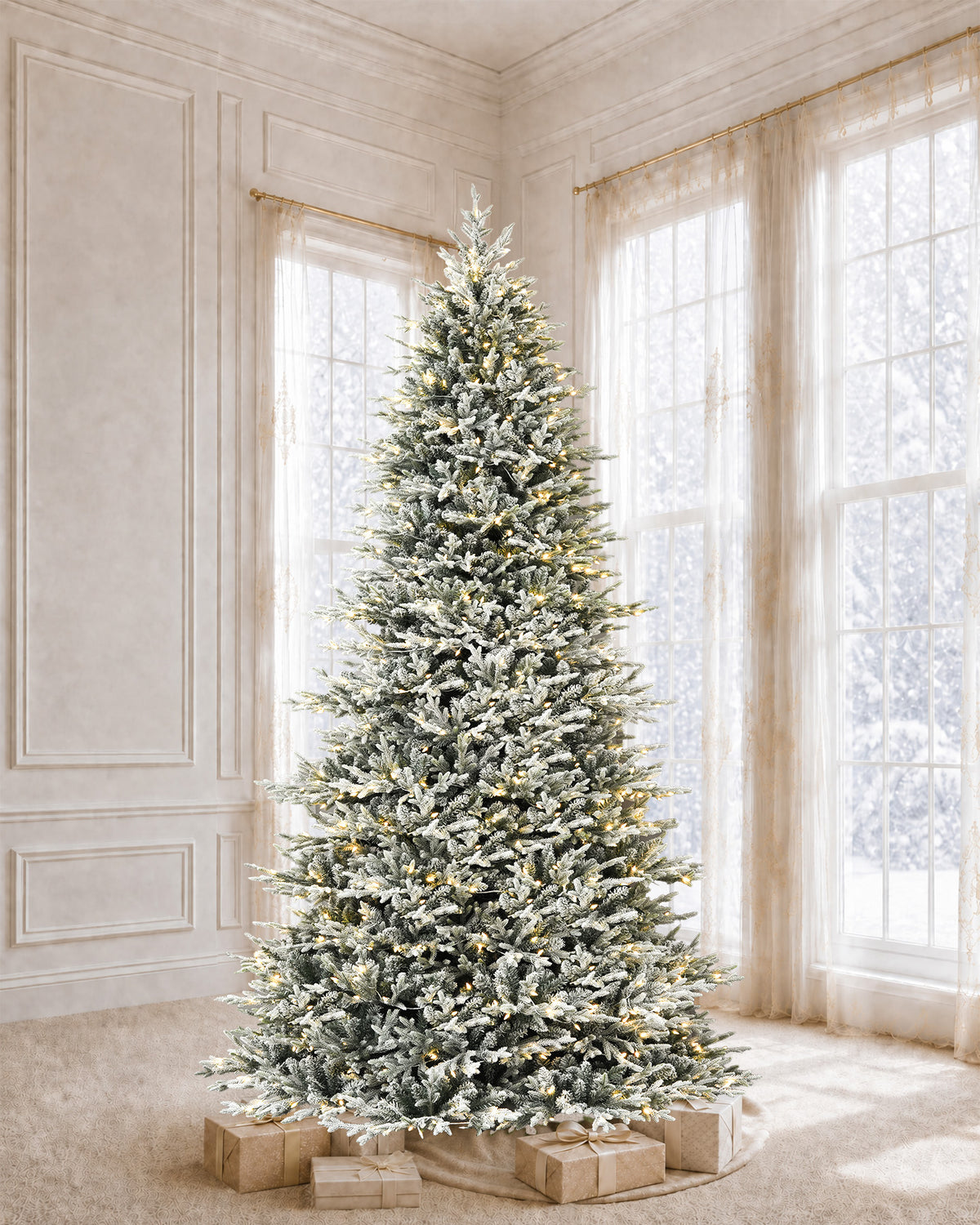 7.5' FirstSnow Light Flocked Fir Artificial Christmas Tree with 450 Warm White LED Lights