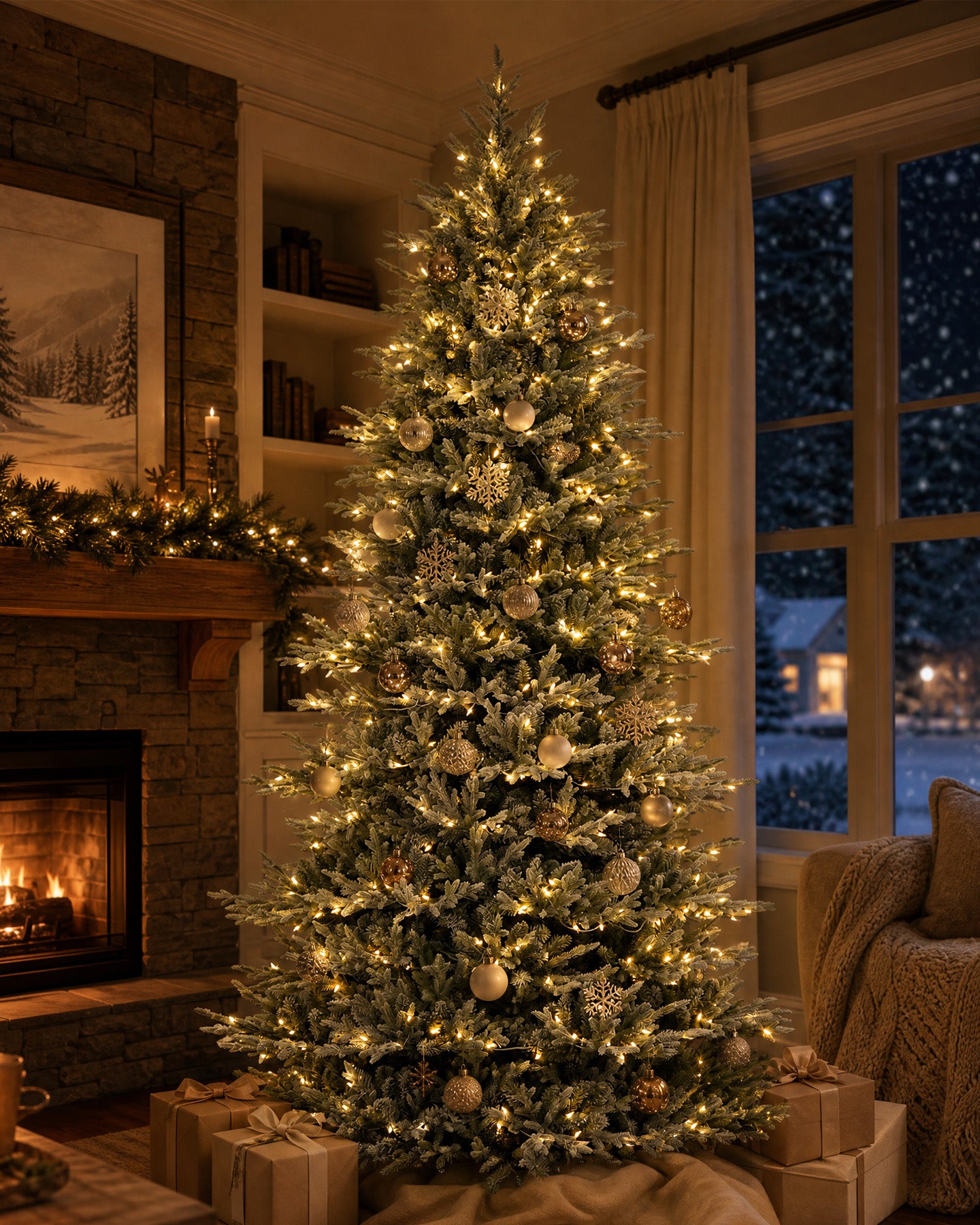 12' FirstSnow Light Flocked Fir Artificial Christmas Tree with 850 Warm White LED Lights