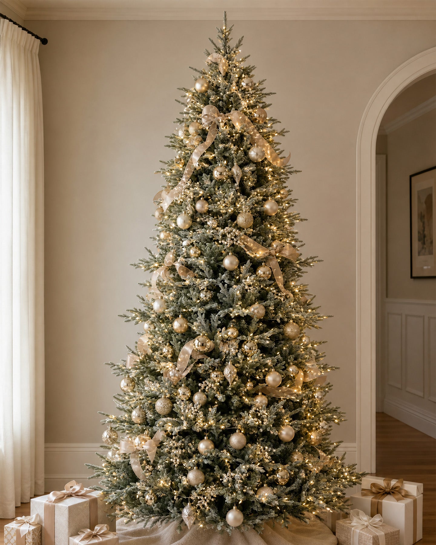 9' FirstSnow Light Flocked Fir Artificial Christmas Tree with 600 Warm White LED Lights