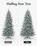 9' FirstSnow Light Flocked Fir Artificial Christmas Tree with 600 Warm White LED Lights