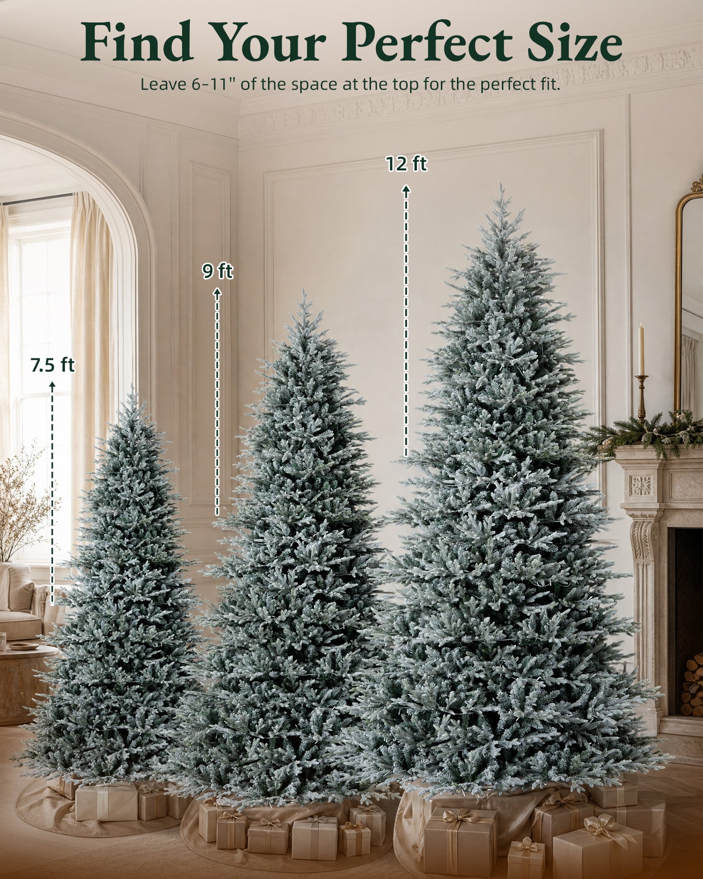 12' FirstSnow Light Flocked Fir Artificial Christmas Tree with 850 Warm White LED Lights