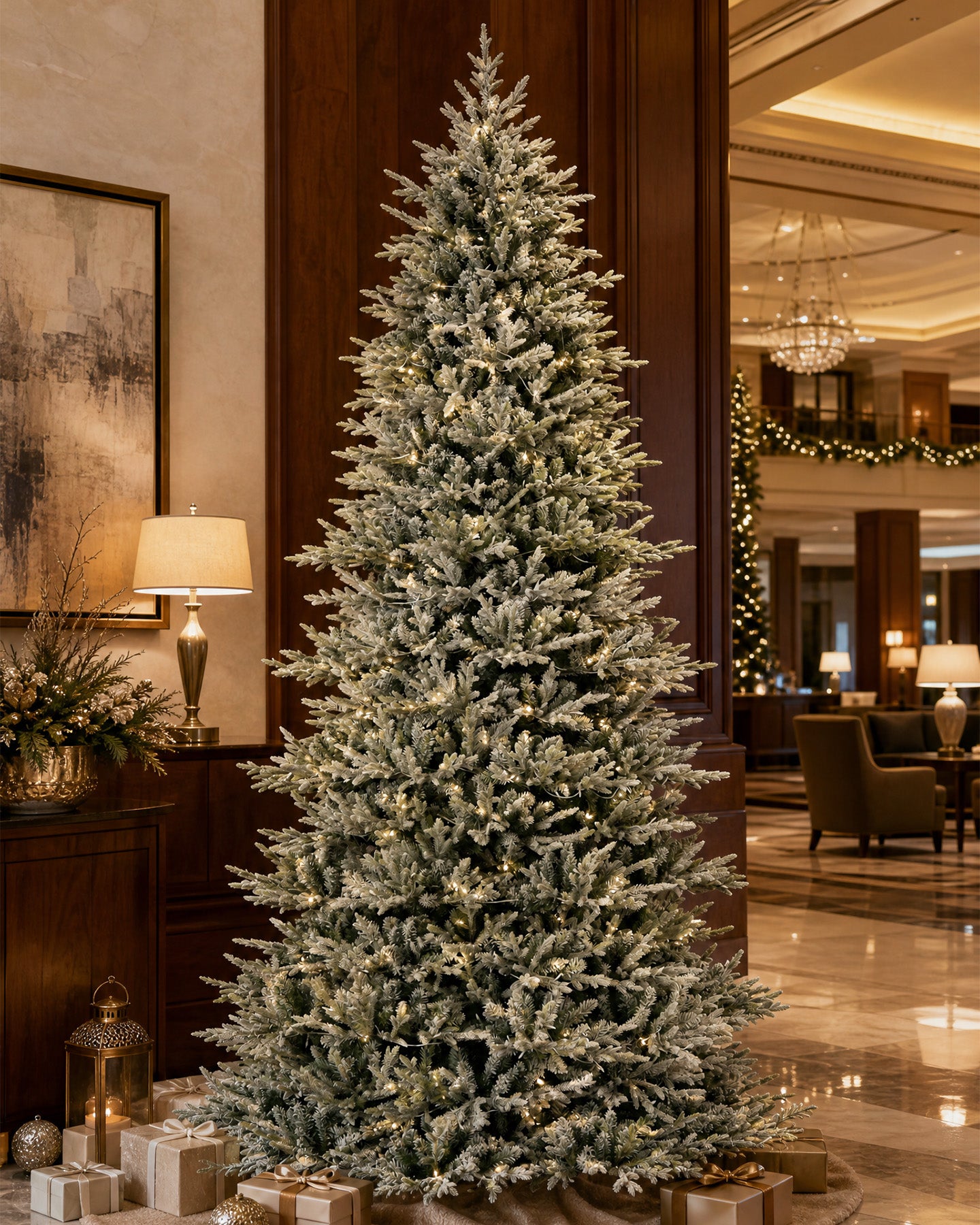7.5' FirstSnow Light Flocked Fir Artificial Christmas Tree with 450 Warm White LED Lights