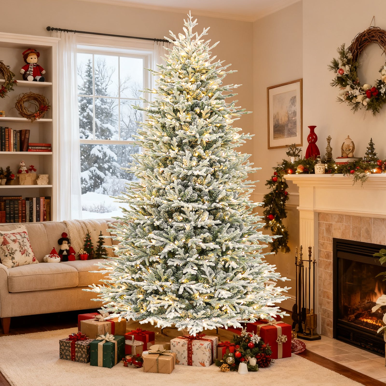 Vivatrees 7.5FT 9FT 12FT Prelit Xmas Tree, Multi-Color LED Lighting, Hinged Branches, Metal Stand, Realistic Holiday Pine Tree for Decor (Copy)