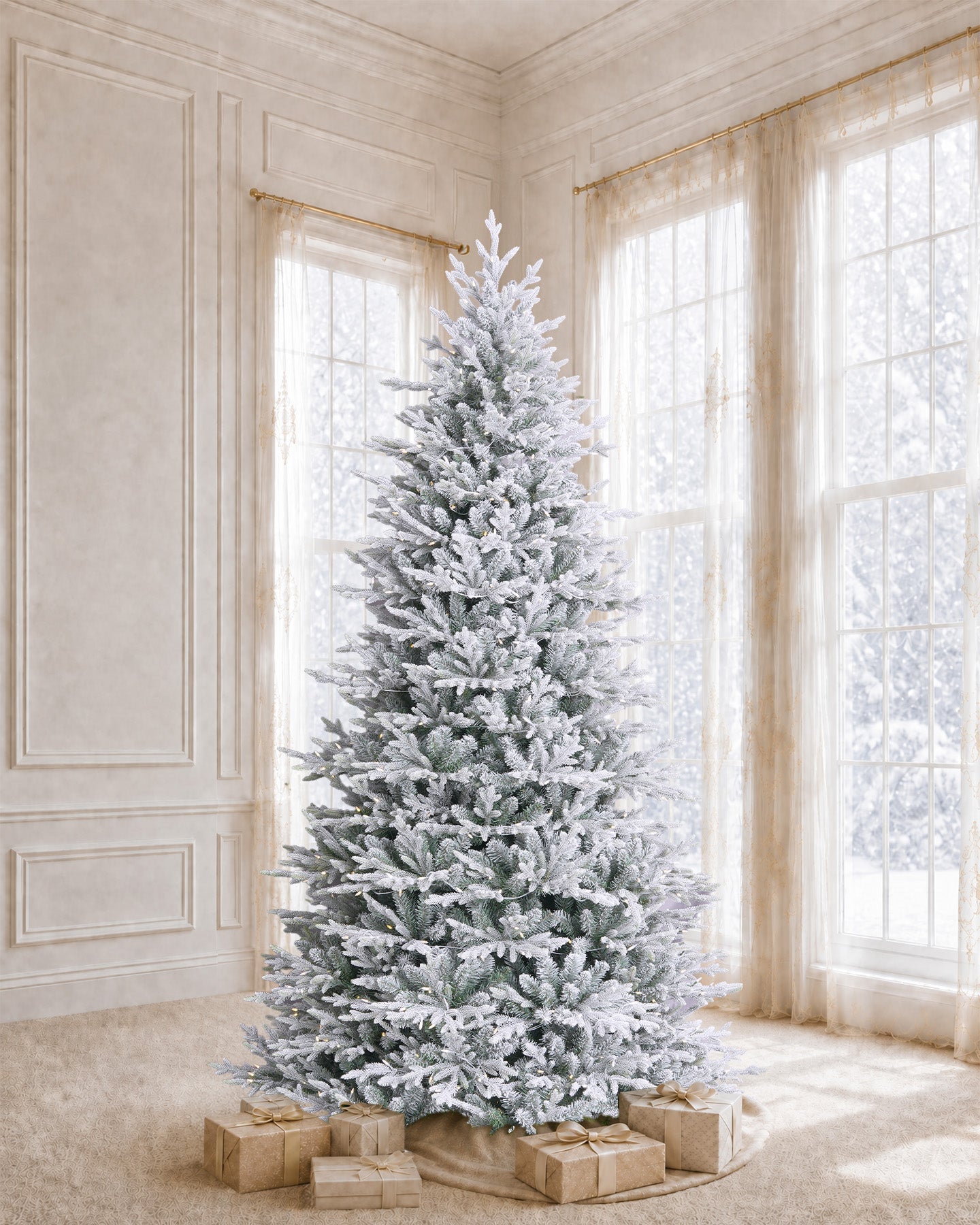 12' FirstSnow Light Flocked Fir Artificial Christmas Tree with 850 Warm White LED Lights