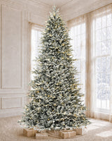9' FirstSnow Light Flocked Fir Artificial Christmas Tree with 600 Warm White LED Lights
