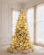 7.5' Woodland Flocked Pine Artificial Christmas Tree with 450 Warm White & Color LED Lights