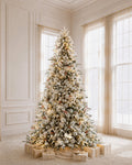 7.5' Woodland Flocked Pine Artificial Christmas Tree with 450 Warm White & Color LED Lights