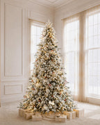 7.5' Woodland Flocked Pine Artificial Christmas Tree with 450 Warm White & Color LED Lights