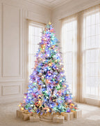 7.5' Woodland Flocked Pine Artificial Christmas Tree with 450 Warm White & Color LED Lights
