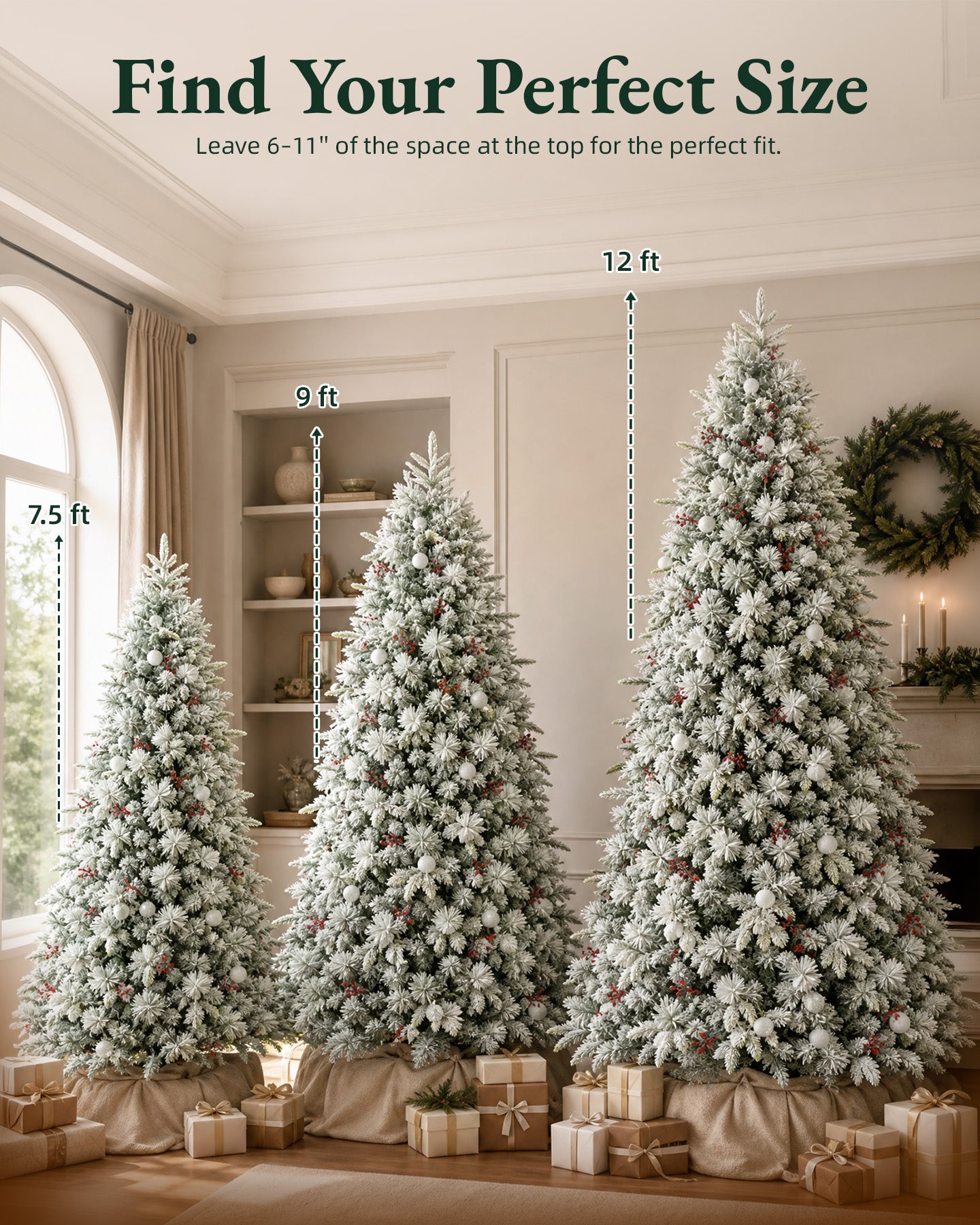 7.5' Woodland Flocked Pine Artificial Christmas Tree with 450 Warm White & Color LED Lights