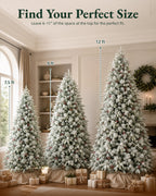 12' Woodland Flocked Pine Artificial Christmas Tree with 850 Warm White & Color LED Lights