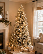 7.5' Woodland Flocked Pine Artificial Christmas Tree with 450 Warm White & Color LED Lights