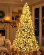 12' Woodland Flocked Pine Artificial Christmas Tree with 850 Warm White & Color LED Lights