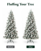 7.5' Woodland Flocked Pine Artificial Christmas Tree with 450 Warm White & Color LED Lights