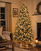 12' Woodland Flocked Pine Artificial Christmas Tree with 850 Warm White & Color LED Lights