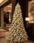 7.5' Woodland Flocked Pine Artificial Christmas Tree with 450 Warm White & Color LED Lights
