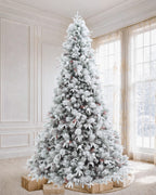9' Woodland Flocked Pine Artificial Christmas Tree with 600 Warm White & Color LED Lights