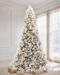 9' Woodland Flocked Pine Artificial Christmas Tree with 600 Warm White & Color LED Lights