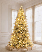 9' Woodland Flocked Pine Artificial Christmas Tree with 600 Warm White & Color LED Lights