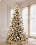 9' Woodland Flocked Pine Artificial Christmas Tree with 600 Warm White & Color LED Lights
