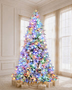9' Woodland Flocked Pine Artificial Christmas Tree with 600 Warm White & Color LED Lights