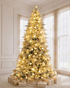 9' Woodland Flocked Pine Artificial Christmas Tree with 600 Warm White & Color LED Lights