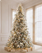 12' Woodland Flocked Pine Artificial Christmas Tree with 850 Warm White & Color LED Lights